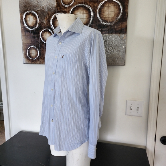 NWOT American Eagle Outfitters Men's Striped Long Sleeve Pocket Button Front M - Picture 5 of 7